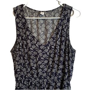 Sleeveless Navy Floral V-Neck Dress